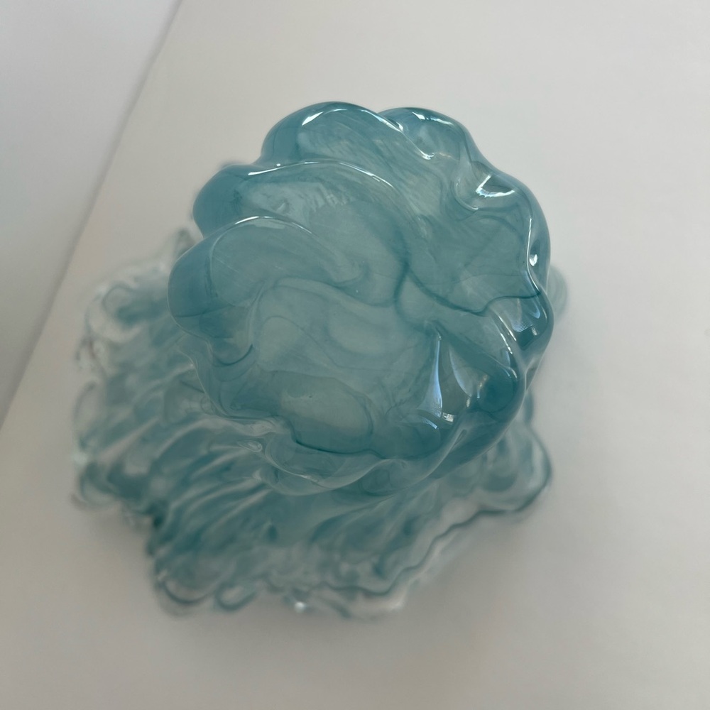 Murano Hand Blown Italian Glass Vase. Blue / Clear. Water Vase. Made In Italy - Picture 6 of 11